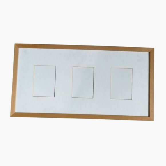Wooden mated Triple Photo Frame 21 x 11 Photos 3x5 Natural Finish Wood NO Glass - Picture 1 of 4